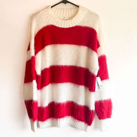 BP Red/Ivory Oversize Brushed Pullover Sweater - Picture 2 of 6